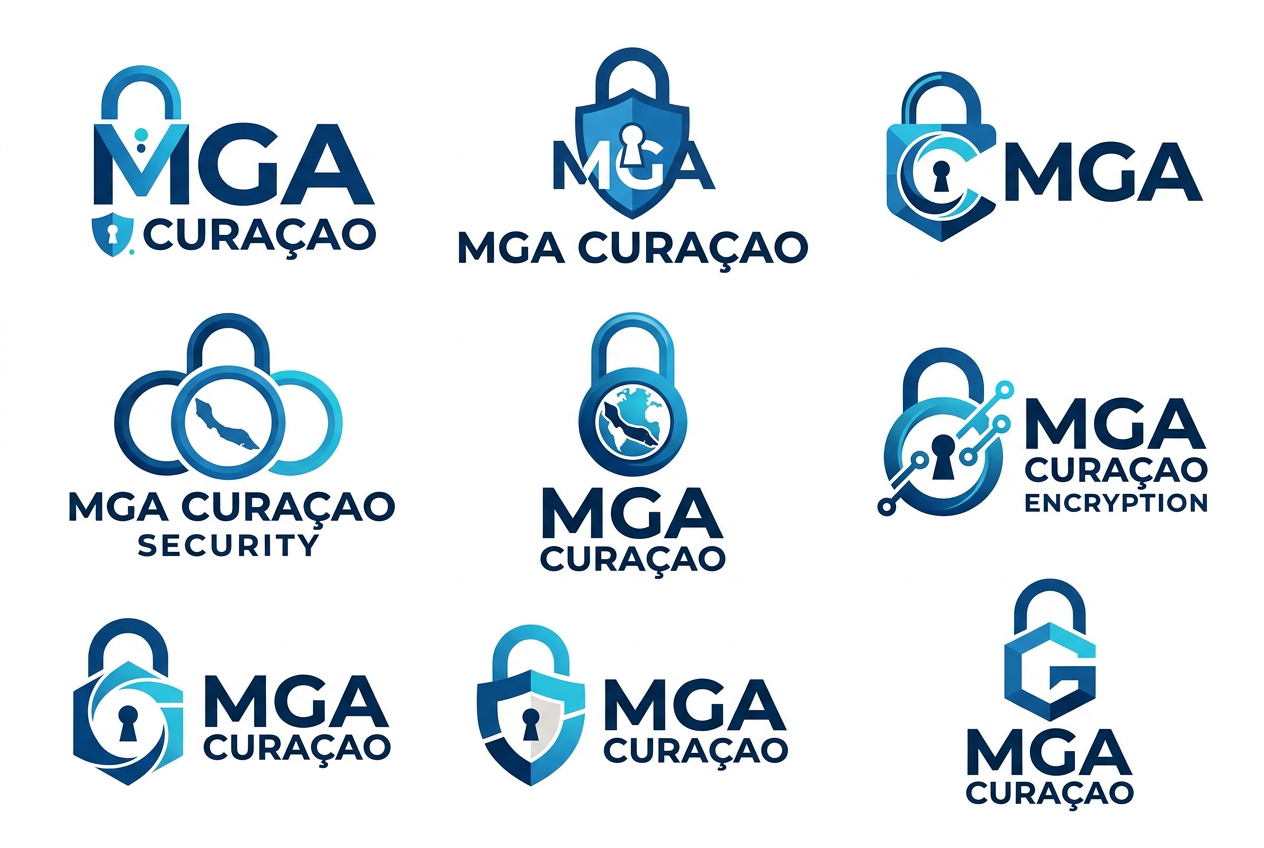 Logotypy licencji MGA i Curacao oraz symbole zabezpieczeń kryptograficznych